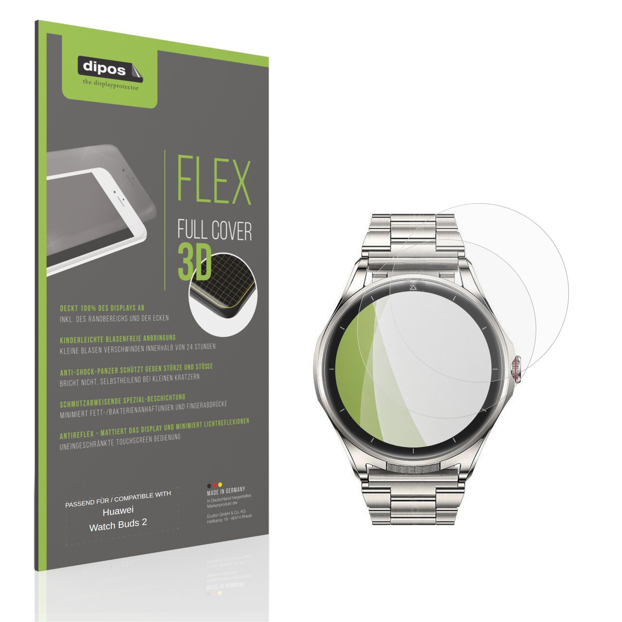 dipos Displayschutzfolie Schutzfolie für Huawei Watch Buds 2, 2 Stück, Displayschutz Schutz Folie Made in Germany