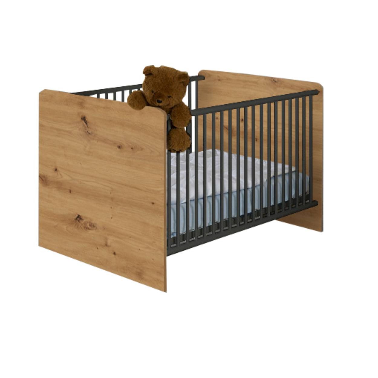 BMG Furniture Elli Complete Baby Room Set (Value Set, Wardrobe, Changing Table, Baby Bed), including removable side rails, Anthracite Artisan color, Made in Germany