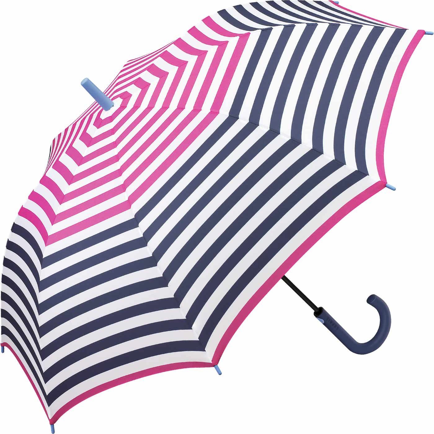 Langregenschirm Esprit Damen Auf-Automatik, Regenschirm jugendlichem für mit - pink-navy großer Streifenmuster mit