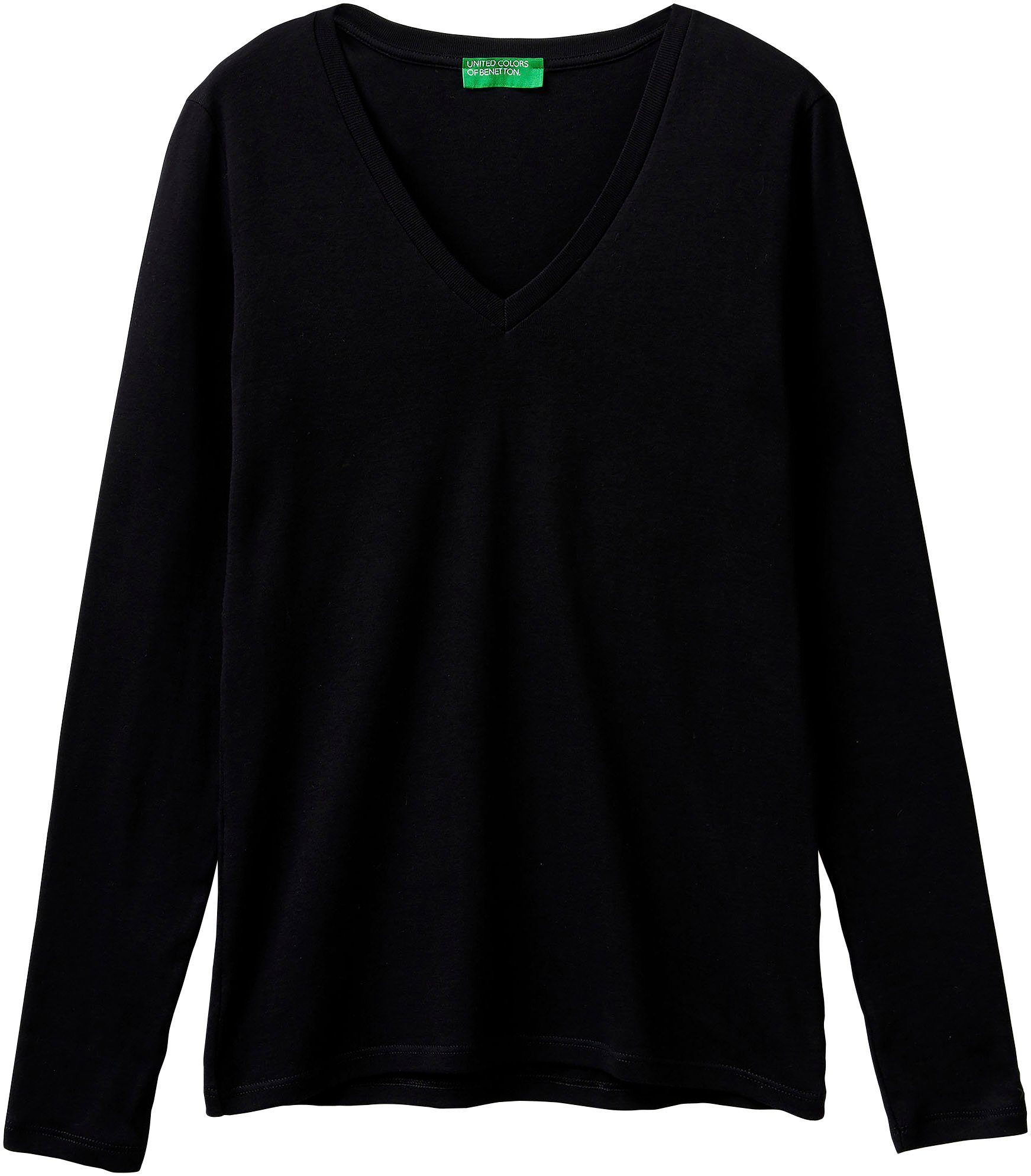 United Colors of Benetton Langarmshirt mit V-Neck femininem schwarz