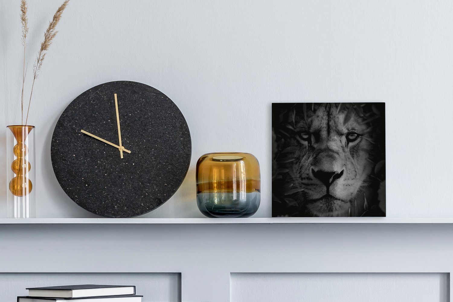 Weiß, St), Leinwand Schwarz - Bilder - Löwe Tiere - Leinwandbild (1 Schlafzimmer OneMillionCanvasses® Wohnzimmer für - Natur