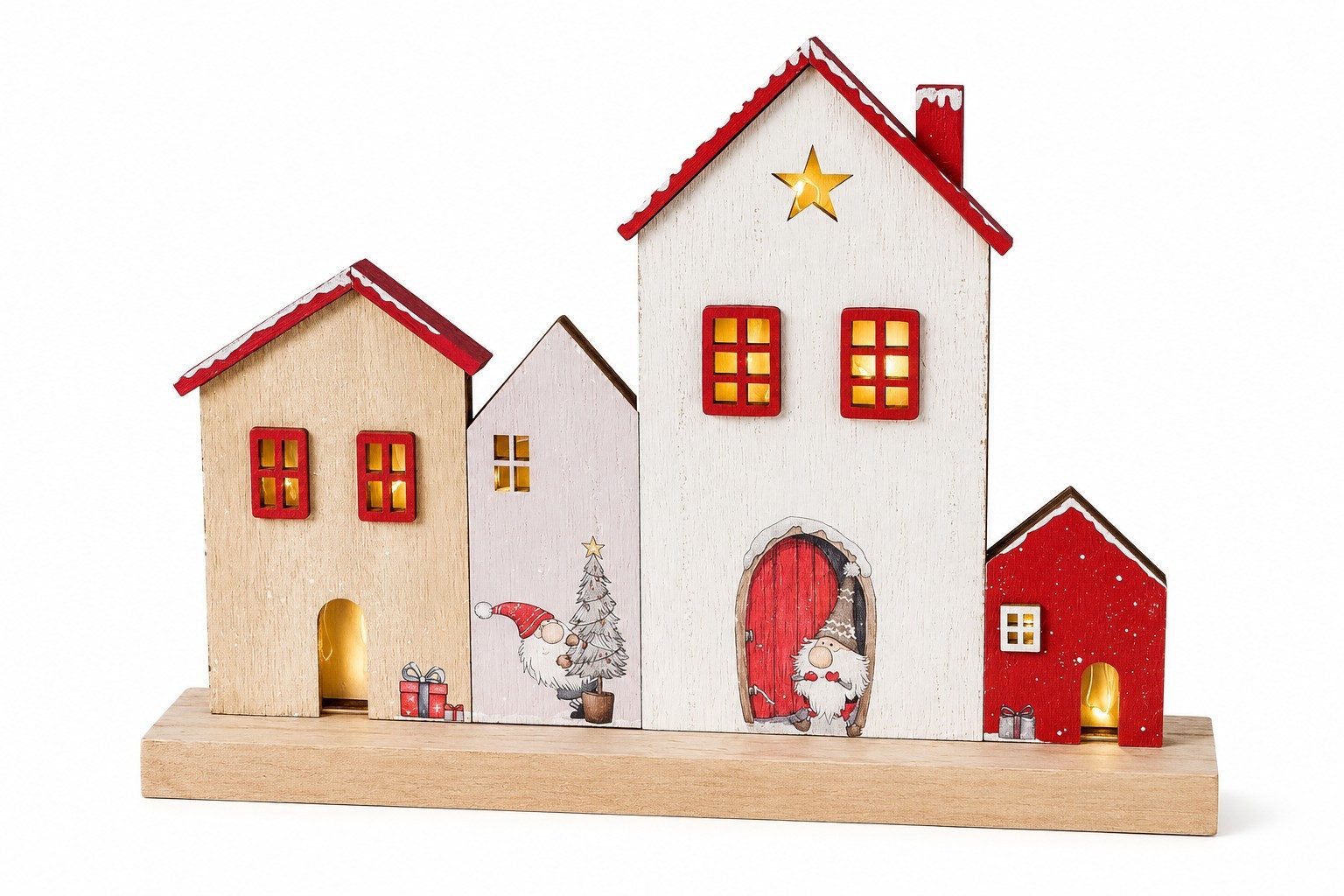 Wurm Weihnachtsfigur LED Winterdorf Holz mit Timer batteriebetrieben 30 cm