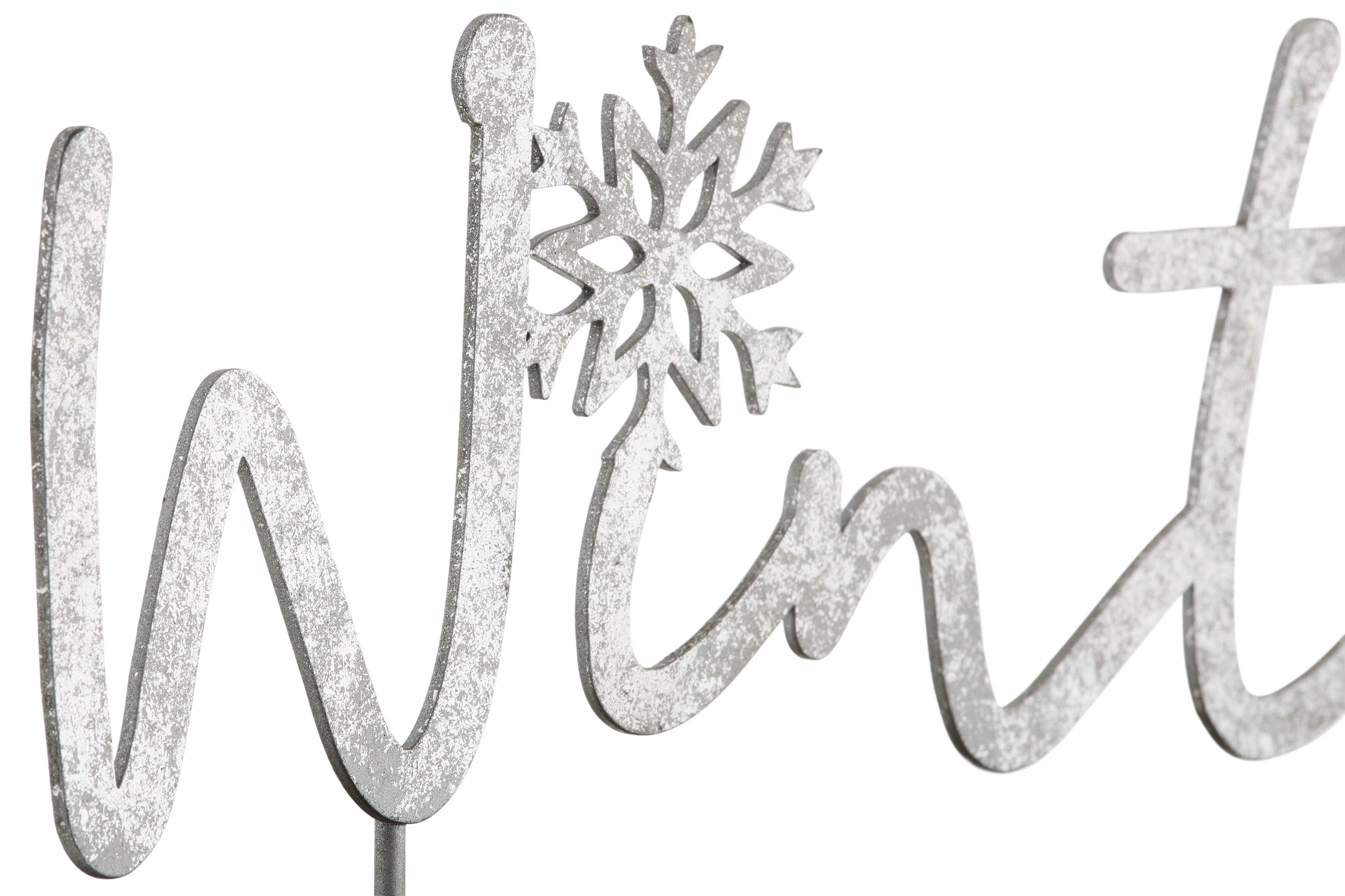 und Deko-Schriftzug cm Winter, Metall, 29 & Holz Länge Weihnachtsdeko, ca. WEINBERGER RIFFELMACHER aus Silber