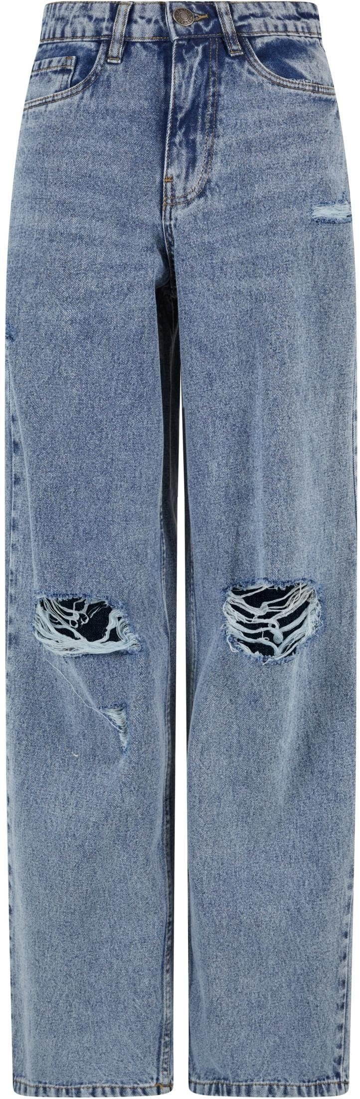 URBAN CLASSICS Funktionshose Ladies Distressed 90's Wide Leg Denim Pants Damen Jeans