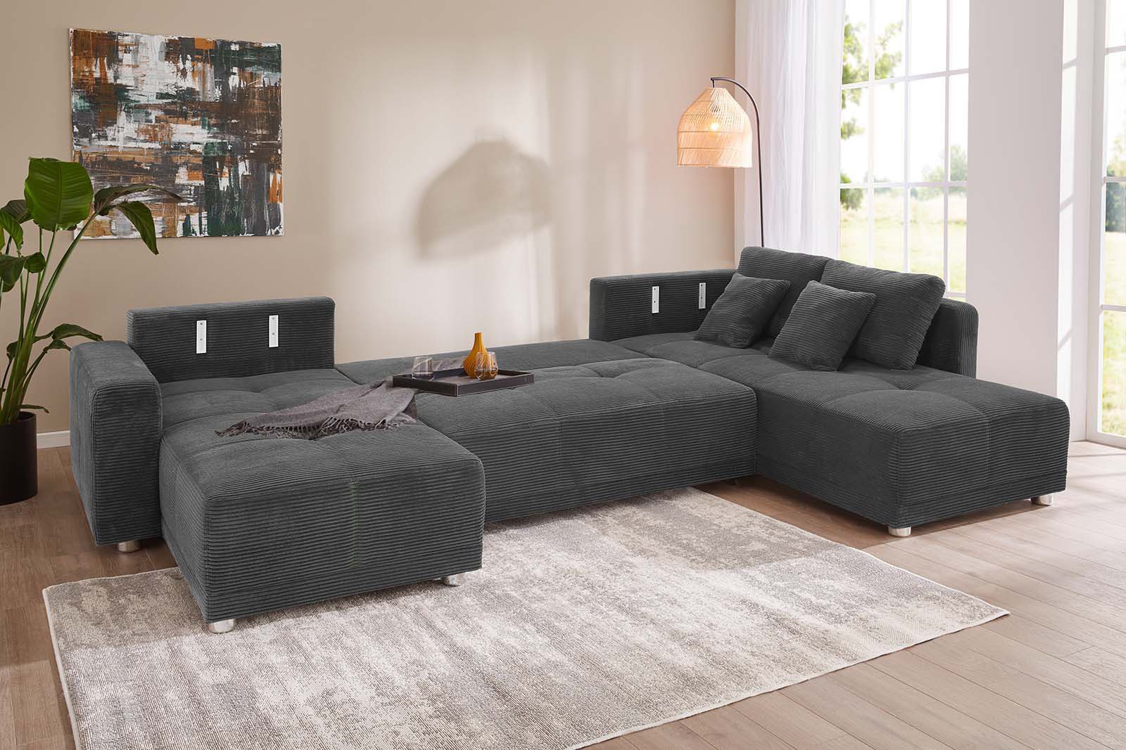Jockenhöfer Gruppe Wohnlandschaft Orlando U-Form, B: 337 cm, mit Bettfunktion, Bettkasten, 2 Kopfstützen & 2 Zierkissen, Federkern