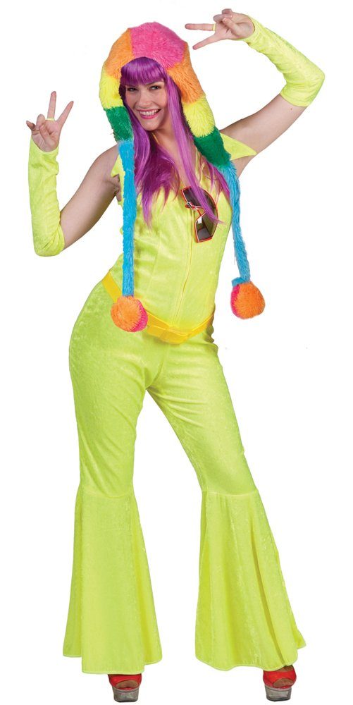 Kostüm Disco Anzug Neon Gelb - Hippie Kostüm für Damen