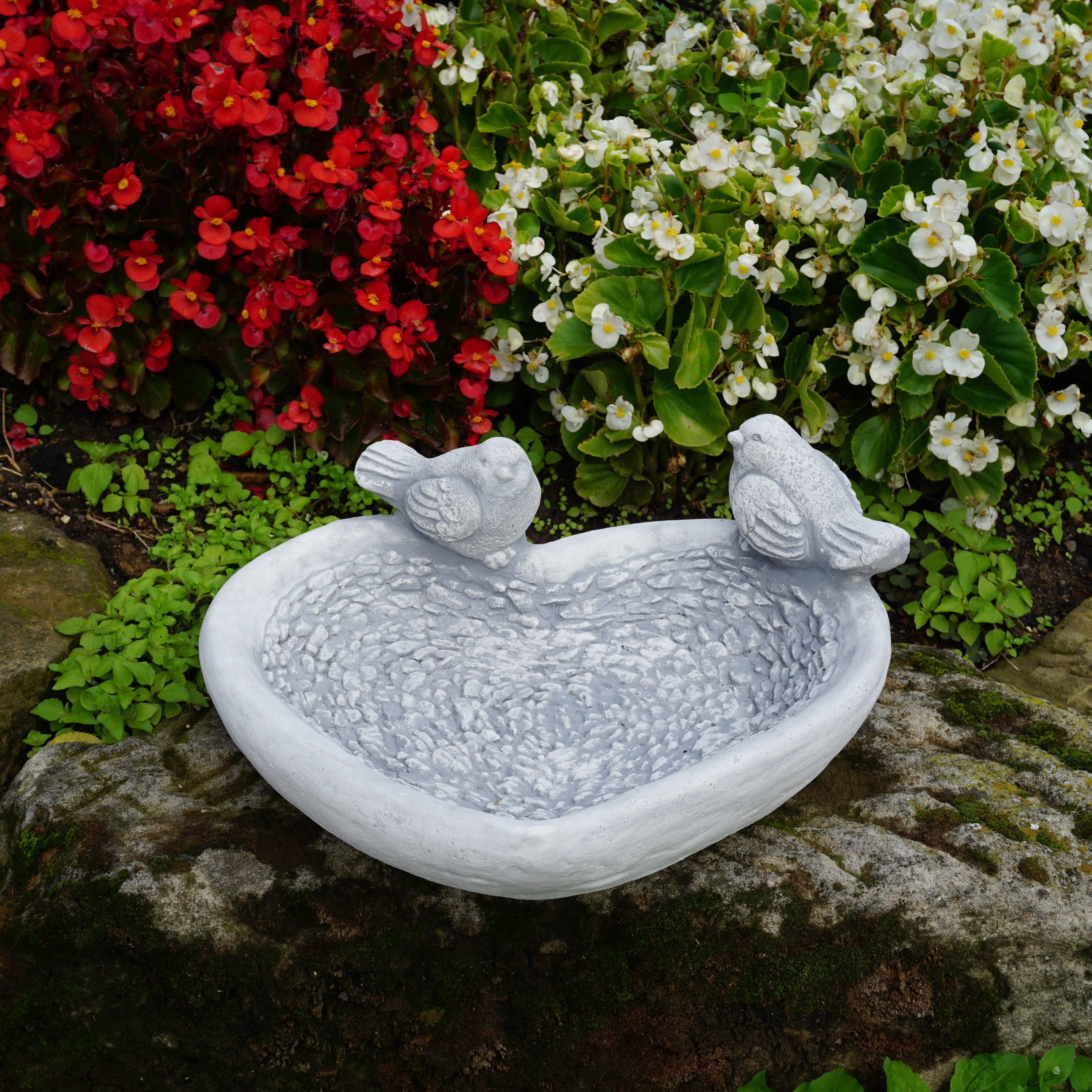gartendekoparadies.de Gartenfigur Vogel-Trinkschale Herz, Steinfigur, H. 15 cm, 8 kg, Frostsicher