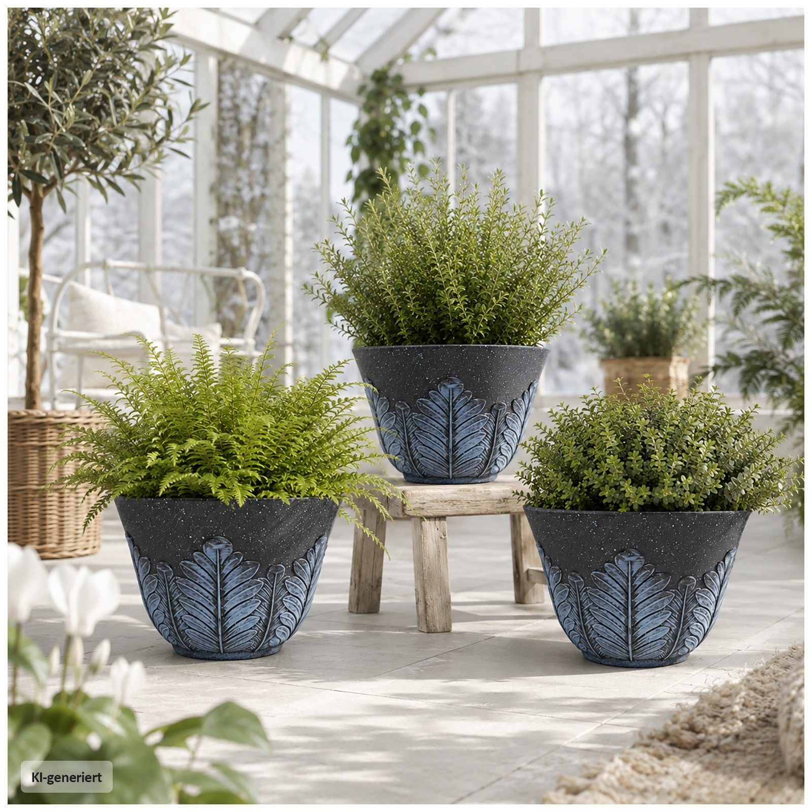 HTI-Living Blumentopf Blumentopf Nessa Feder Blau 3er-Set (Set, 3 St., 3 Übertöpfe), Übertopf Kunststoff – Bild 4 von 5