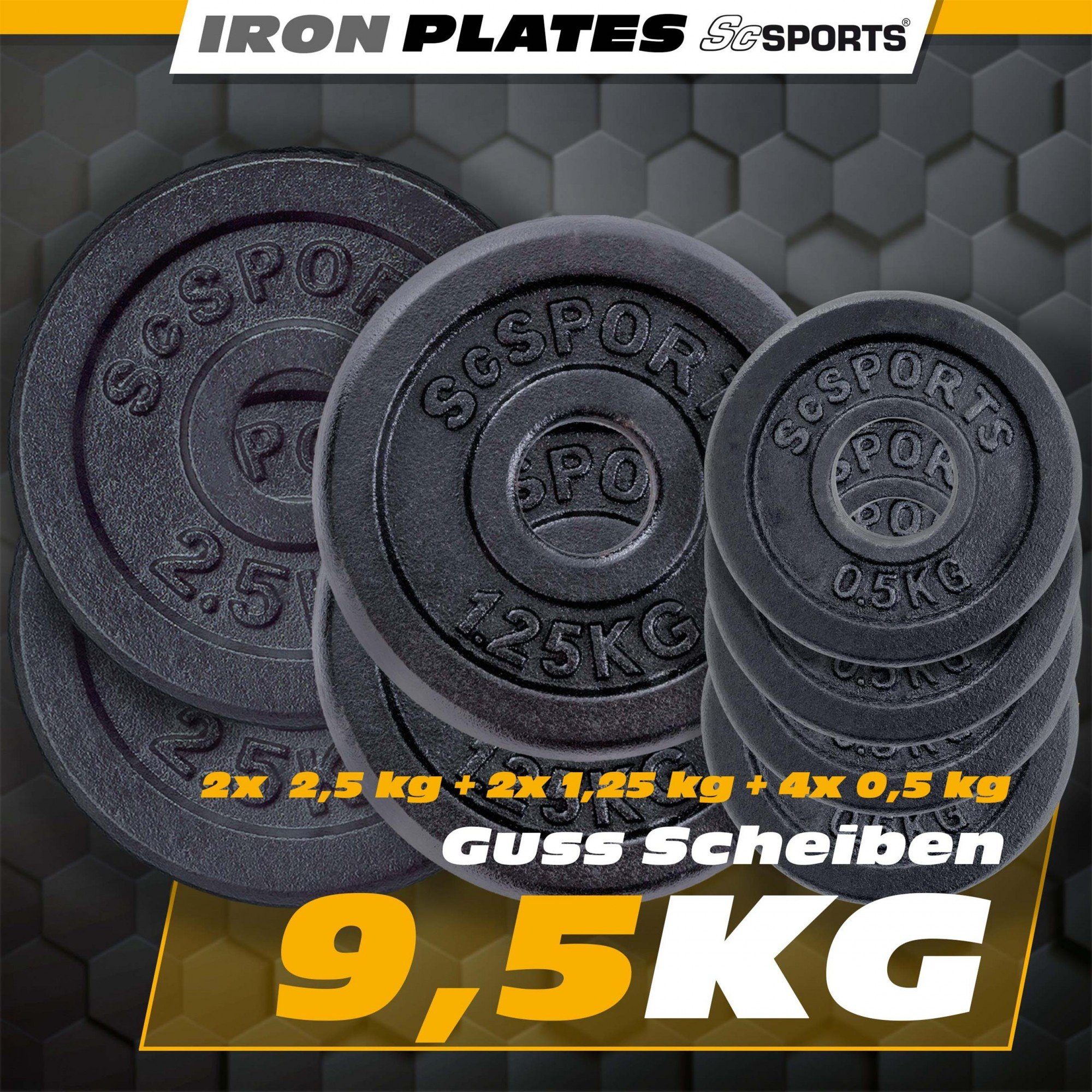 Set (10002522-tlg) Gewichte Guss, Hantelscheiben ScSPORTS® 30mm Gusseisen Gewichtsscheiben 9,5kg