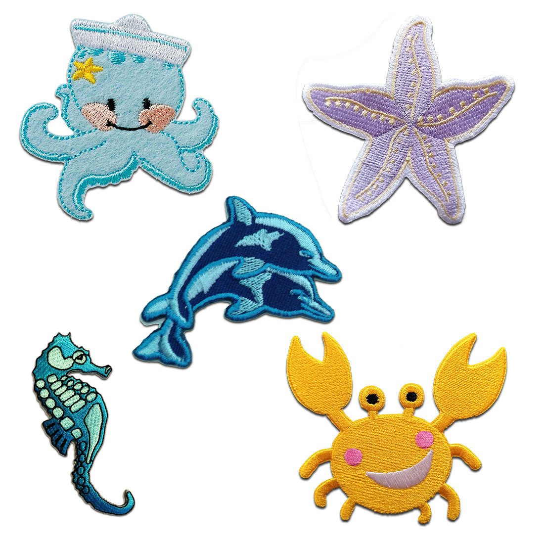 Catch the Patch Aufnäher Bügelbild, Aufbügler, Applikationen, Patches, Flicken, zum aufbügeln, Polyester, Aufnäher für Kinder - Strand Meerestiere Set 5 Stück