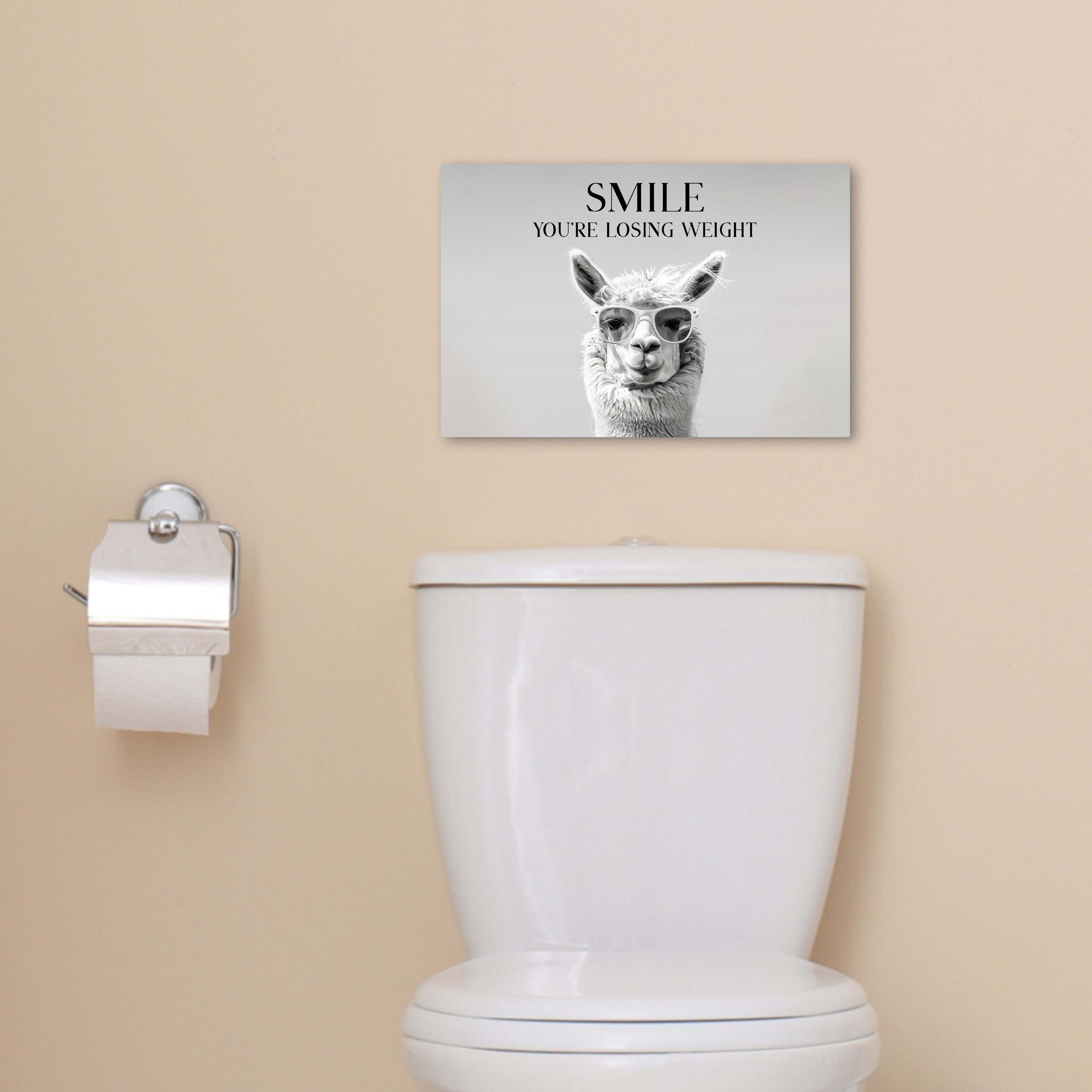 OneMillionCanvasses® Leinwandbild Zitat - Lama - Smile - Sprüche - Grau, Fotodruck (1 St), Bilder für Badezimmer, Bad und Toiletten Deko, Bild WC 30x20 cm – Bild 5 von 5