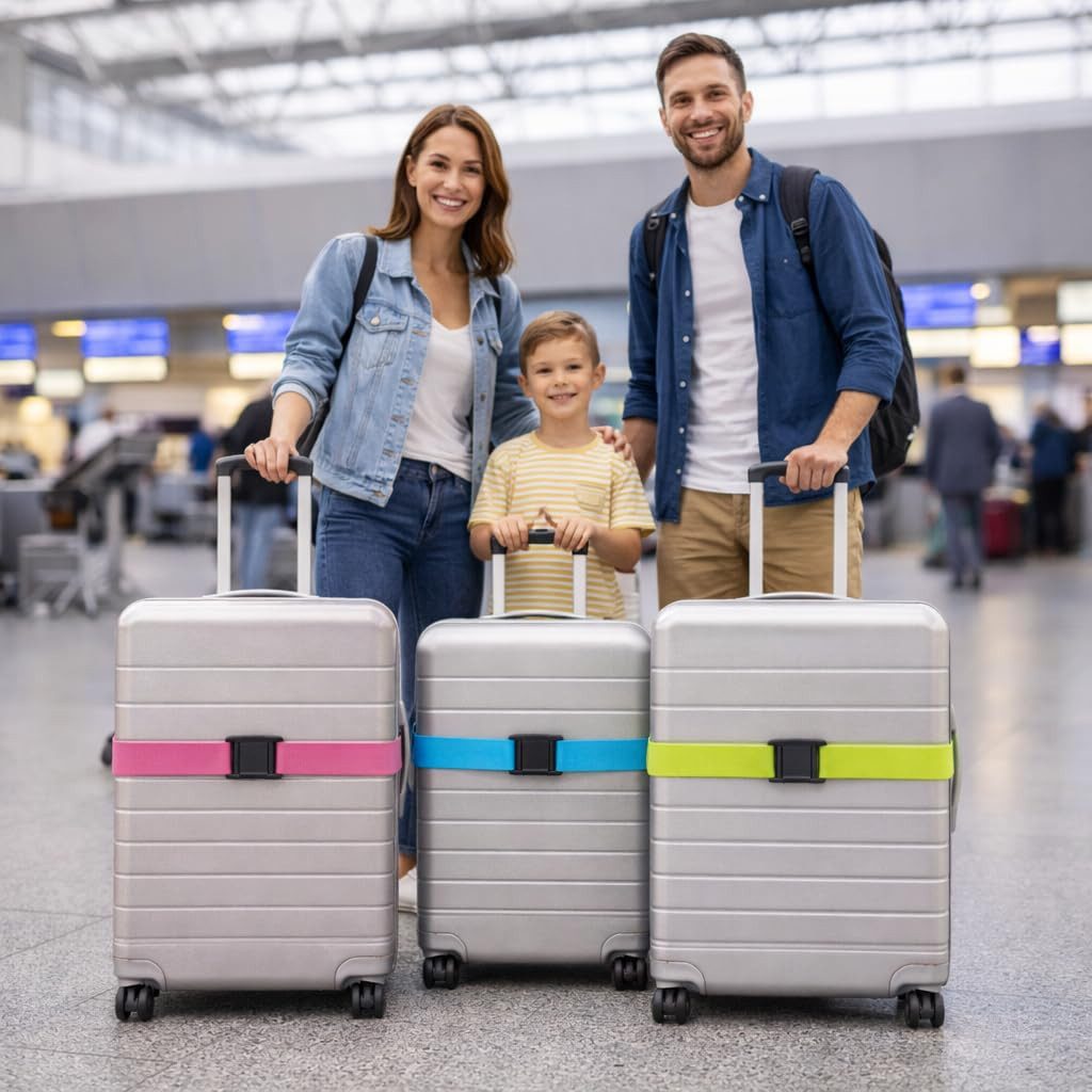 Travelfreund® Koffergurt 4er Kofferband Set bunt - Koffergurte für Koffer & Gepäck zum Reisen, (Set, 4-tlg., 4x Kofferband), 4 bunte Farben