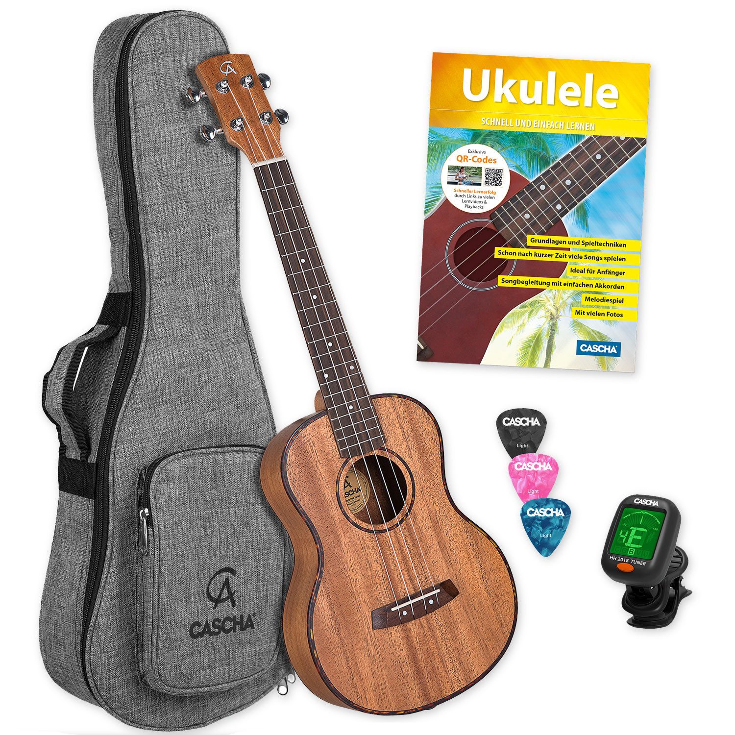 Cascha Ukulele Cascha Ukulele HH-2049 Tenor Ukulele Set, Ukulele, 1-St., Ukulele, Tenor Ukulele mit Tasche, Stimmgerät, Buch und 3 Plektren