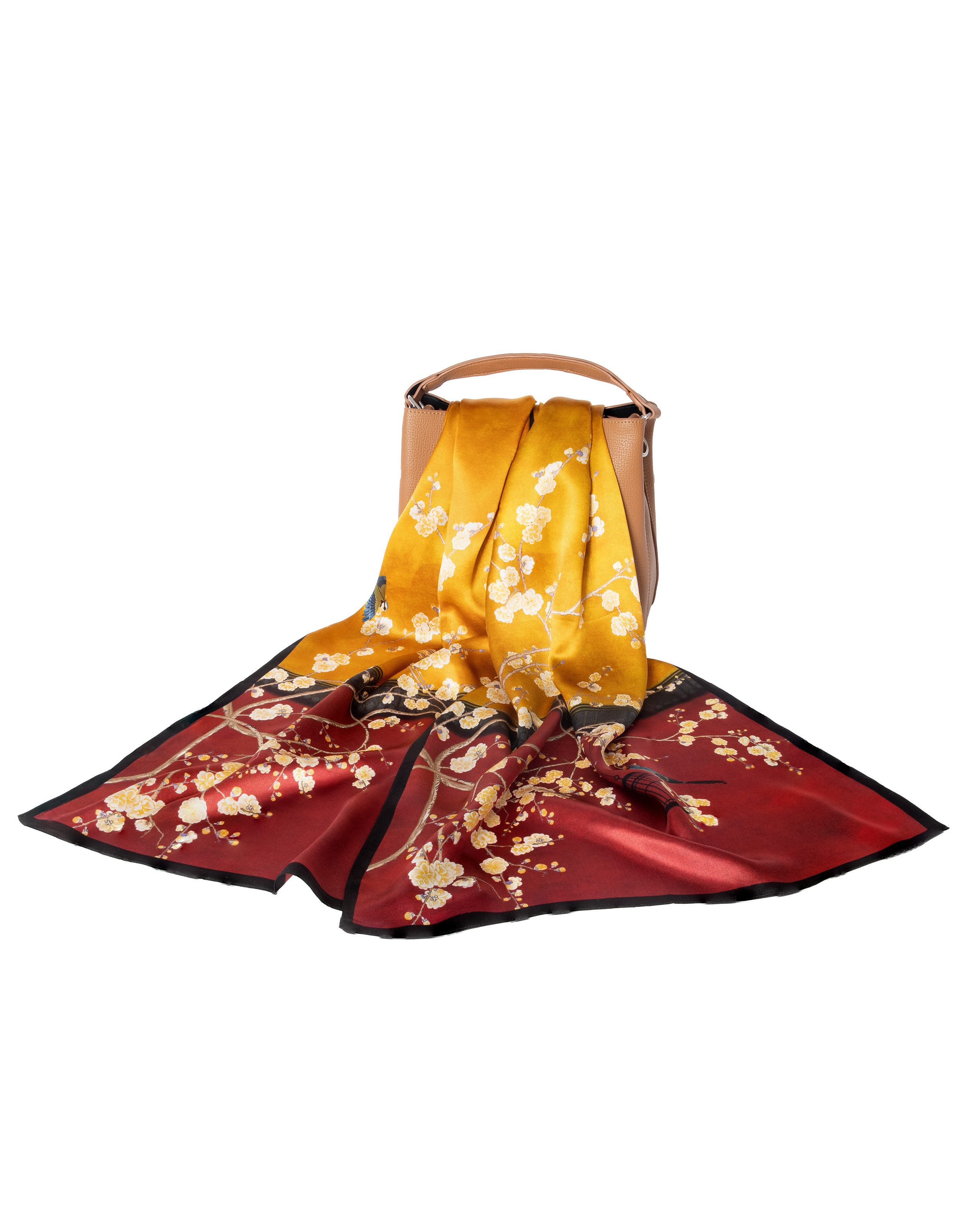 MayTree Seidenschal Palastblüte Rotgold 55 x 175 cm, (Stück), Seidentuch 100% Seide