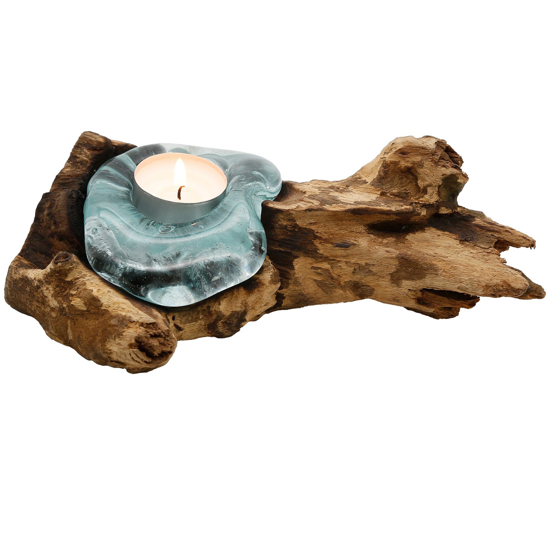 Casa Moro Teelichthalter Teelichthalter - Glas auf Wurzelholz – Kerzenhalter – Teelichtglas, mundgeblasenes Teelichtglas, natürlich gewachsenes Holz, Unikat