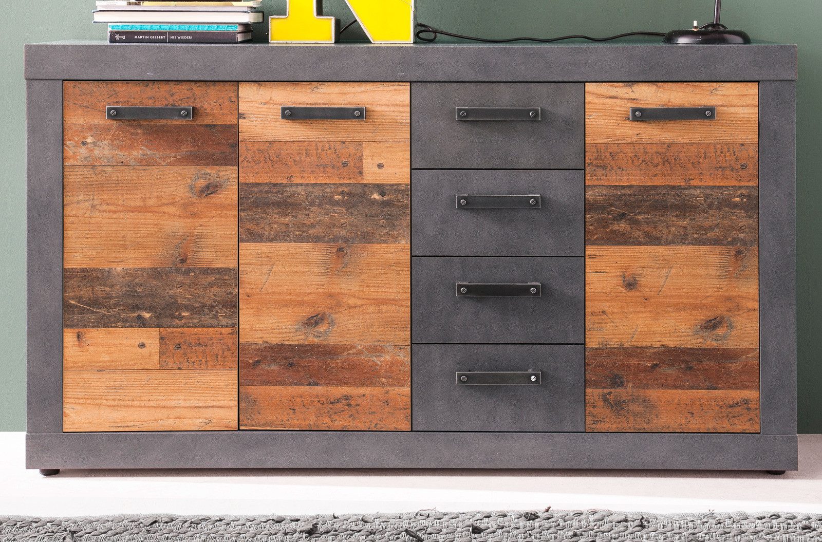 trendteam Kommode Indy (Sideboard Indy in Used Wood Altholz Dekor, 151 x 86 cm), mit viel Stauraum