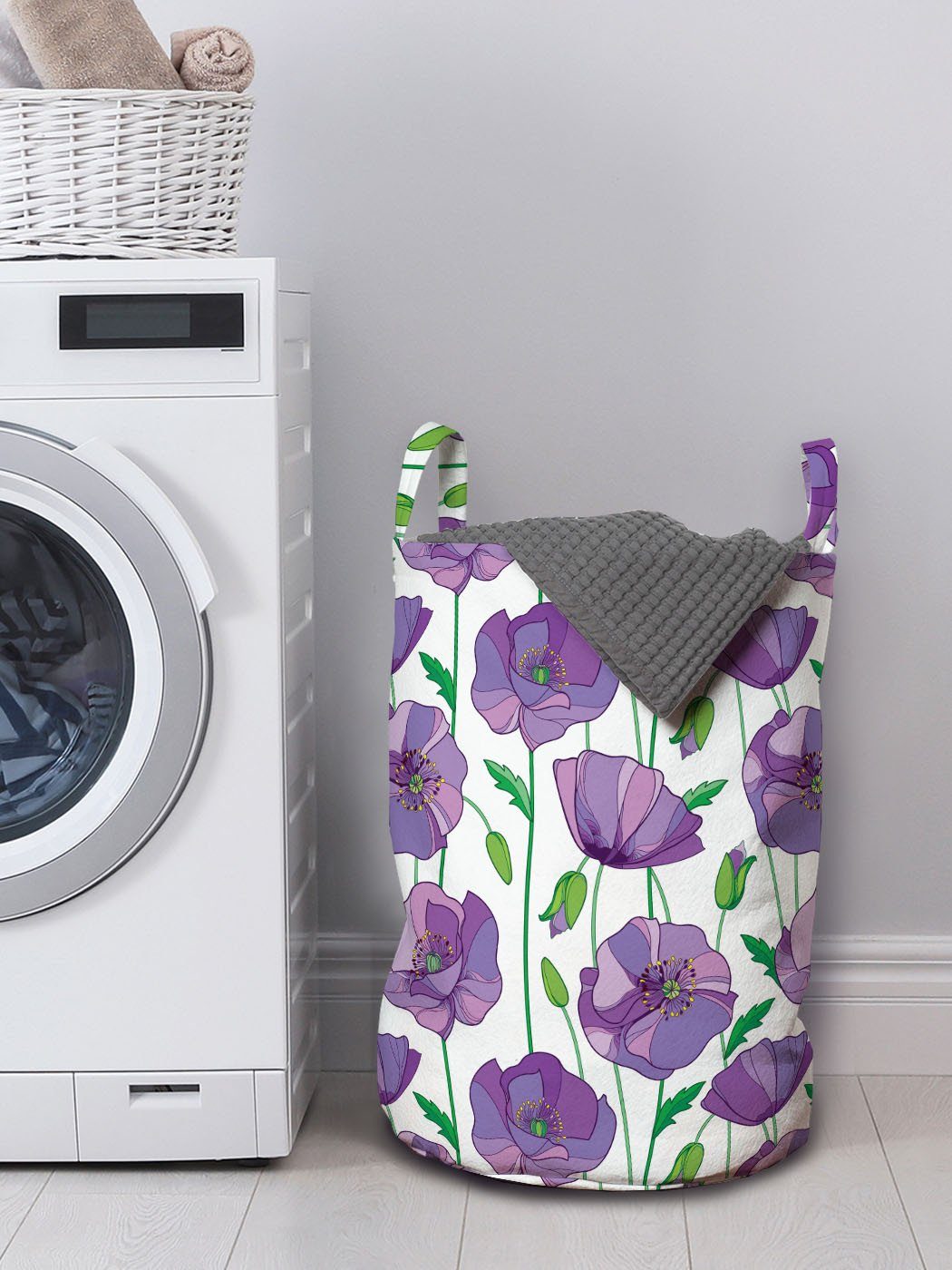 Abakuhaus Wäschesäckchen Wäschekorb mit Griffen Kordelzugverschluss Blüten Mohn und für Waschsalons, Frühlings-Kunst-Knospen