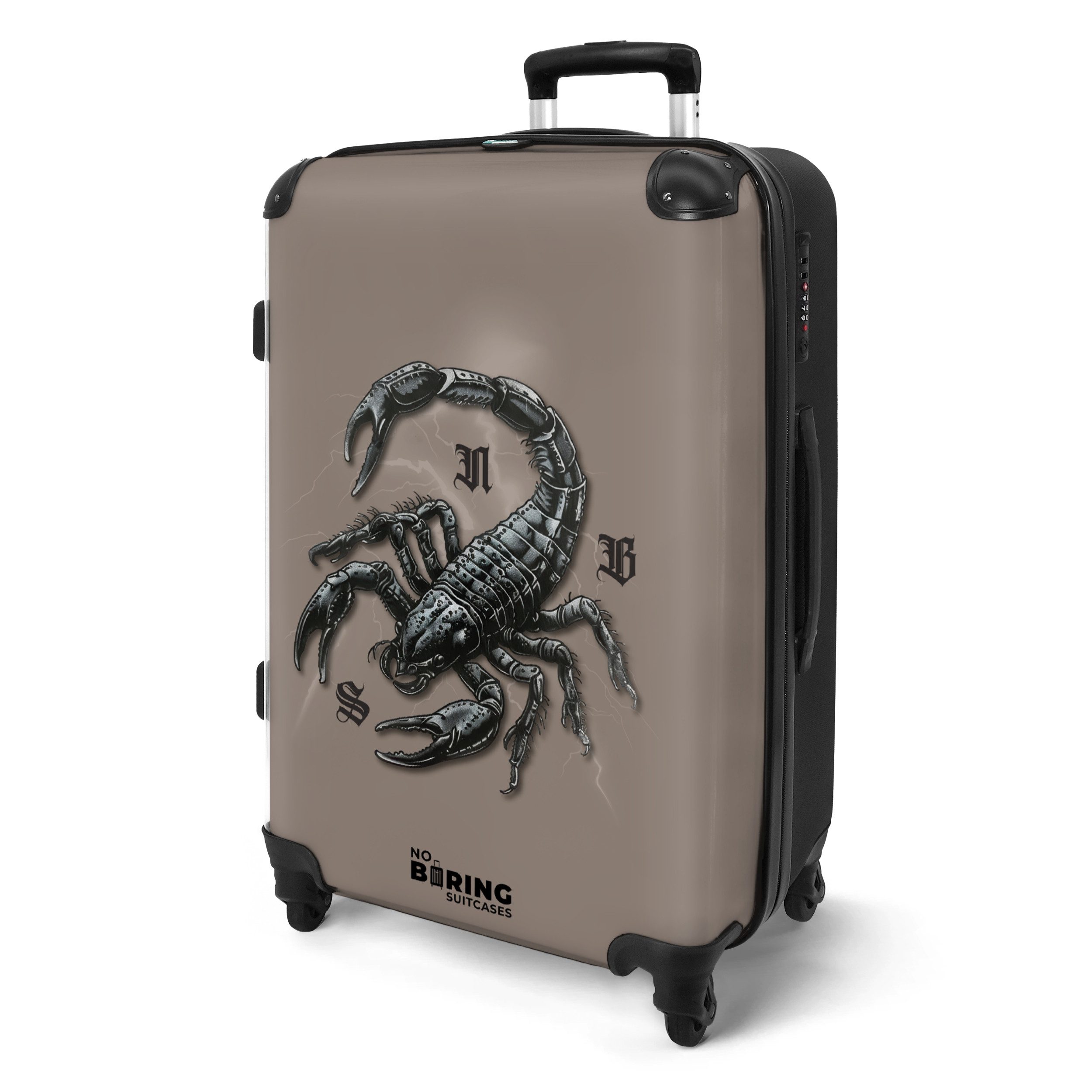 NoBoringSuitcases.com© Hartschalen-Trolley Braun mit schwarzem Skorpion günstig online kaufen