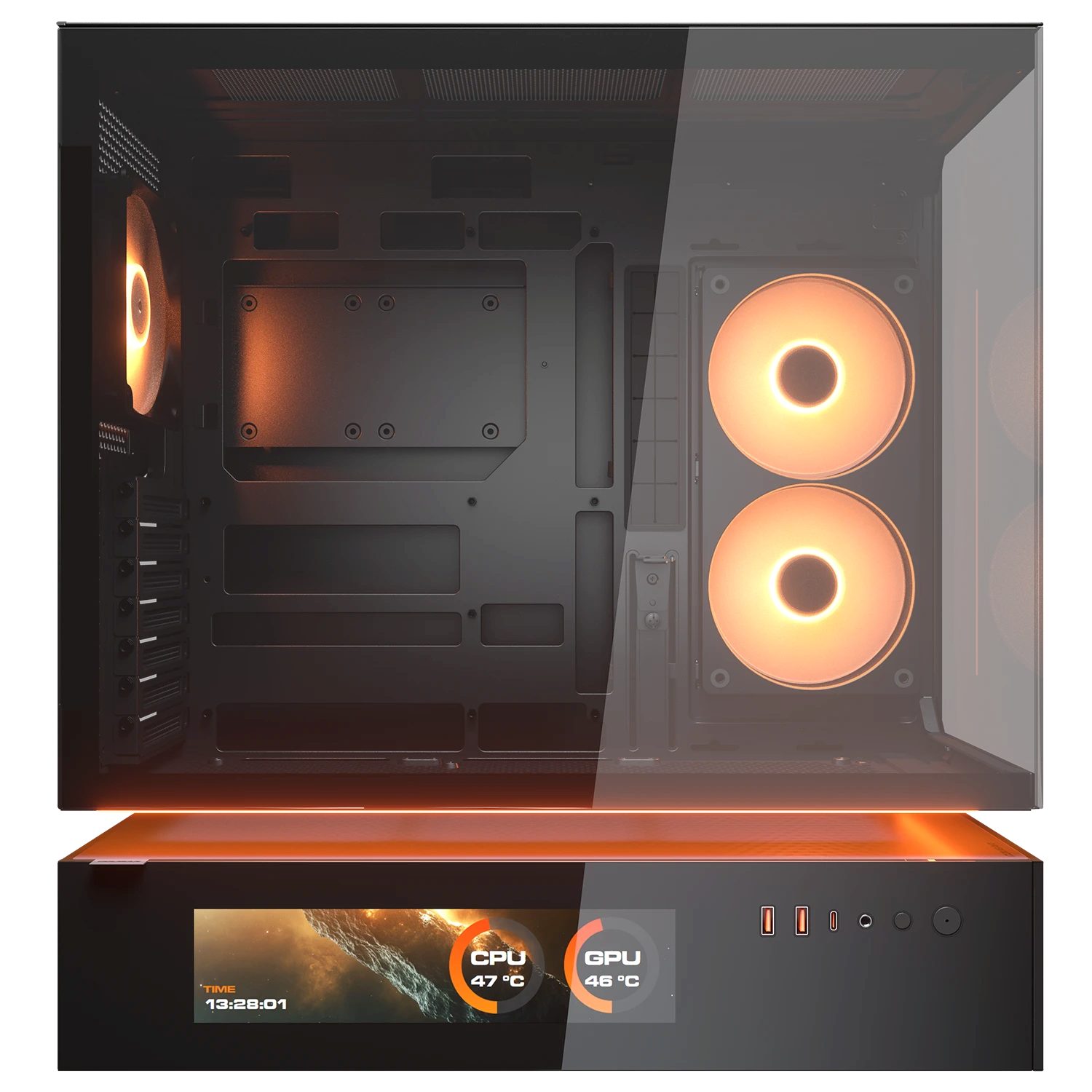 Cougar Gaming-Gehäuse CFV235 Vision BK, Midi-Tower, USB/Audio, 1x USB-C 3.2 Gen2, 2x USB 3.0, ATX, schwarz, 2 Lüfter vormontiert