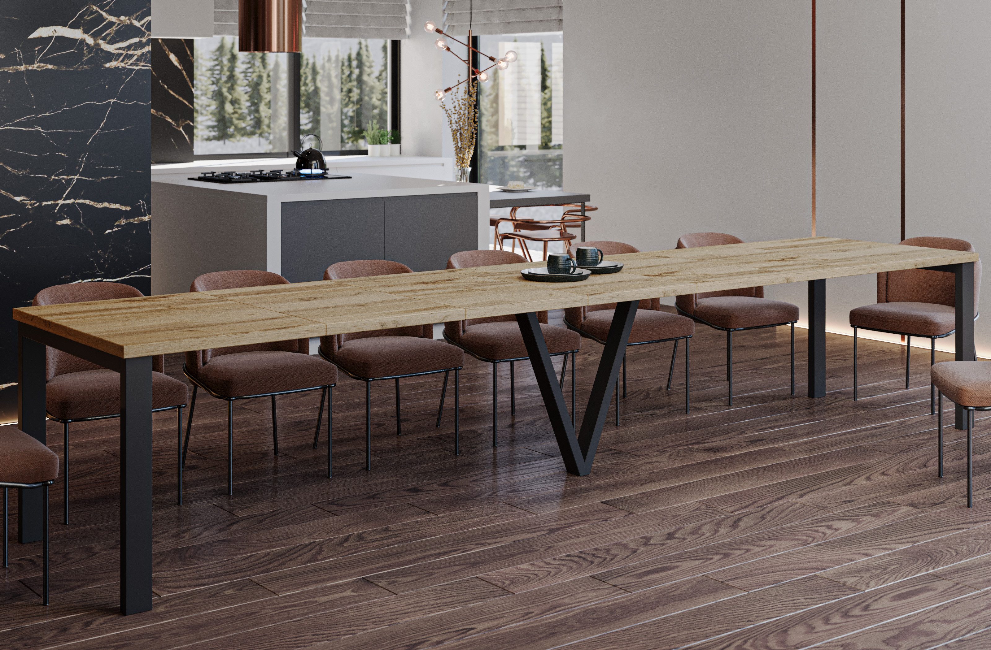 Endo-Moebel Esstisch Titan XXL 130-405 cm, Metallgestell, ausziehbar, 400cm günstig online kaufen