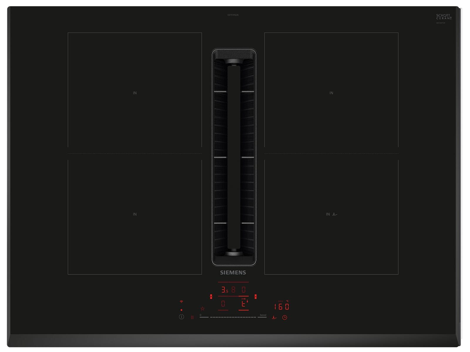 SIEMENS Kochfeld mit Dunstabzug ED751HQ26E, Powerboost-Funktion, Timer, TouchControl-Bedienung