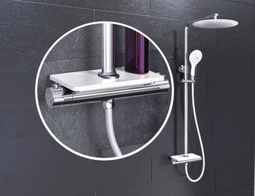 Eisl Brausegarnitur Grande Vita, Höhe 101 cm, Duschsystem mit Thermostat und Ablage, Regendusche mit Wandhalterung