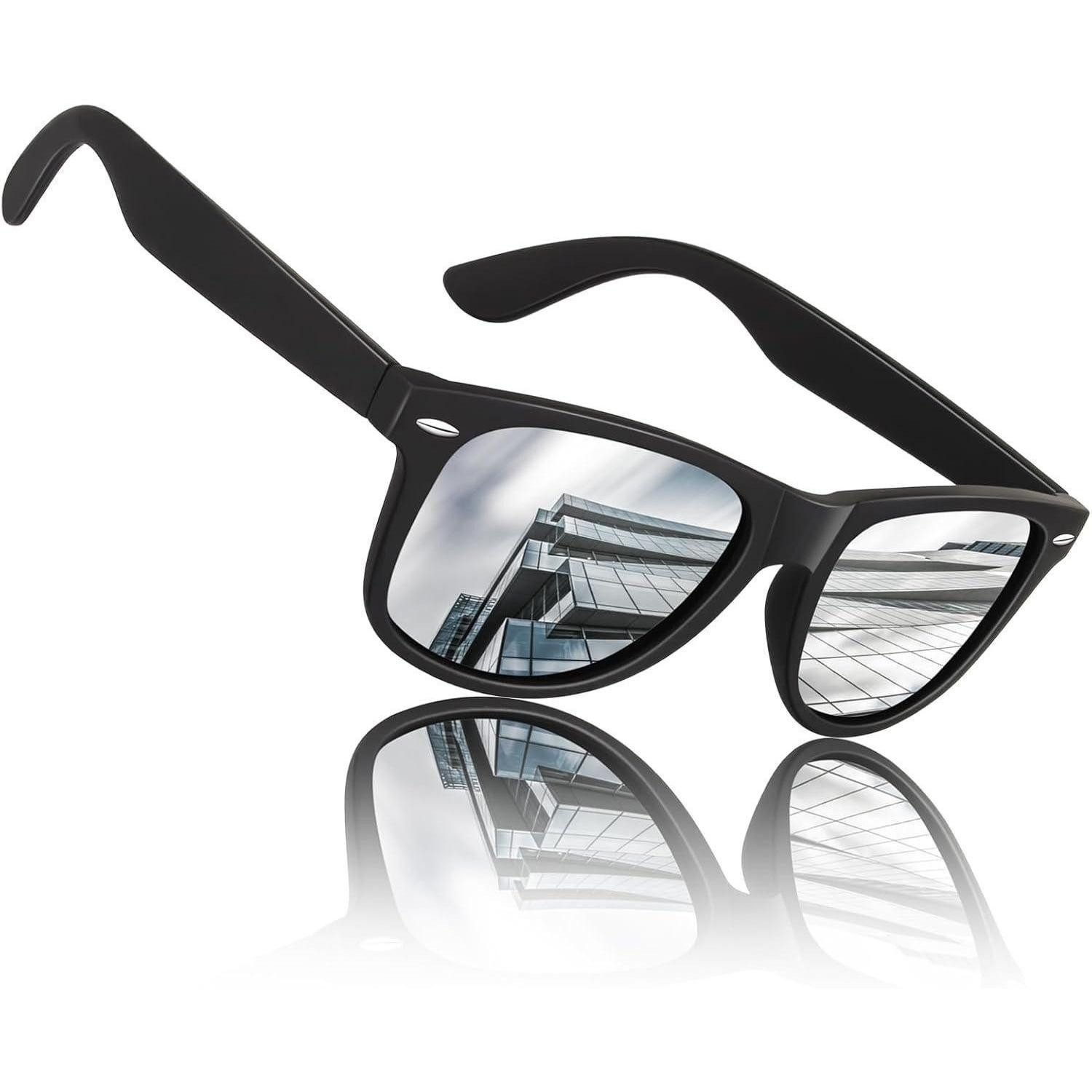 LuxusKollektion Retrosonnenbrille Sonnenbrille Polarisiert UV Schwarz Rahmen Verspiegelte Silber Linse