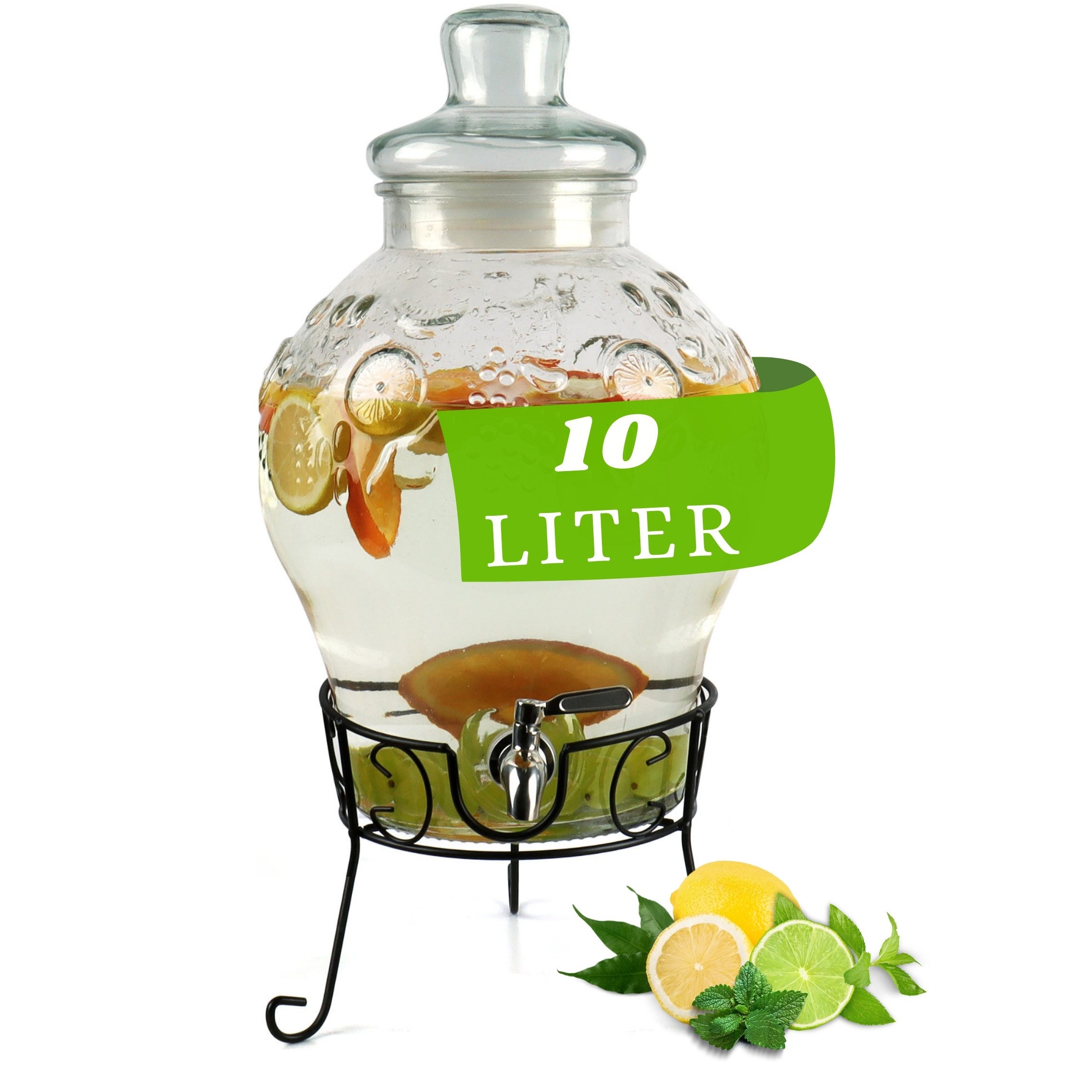 Monster24 Getränkespender 10 Liter Wasserspender Saftspender mit Zapfhahn und Metallständer