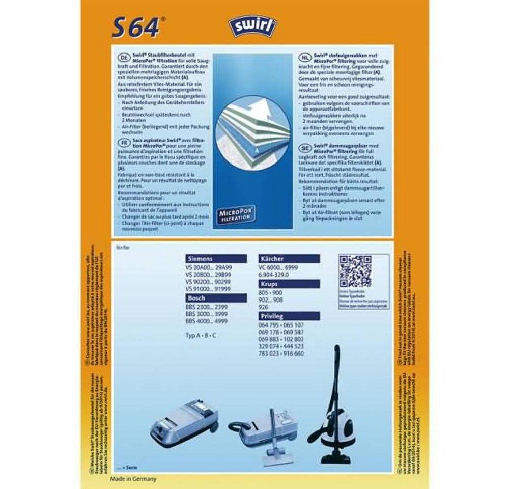 Thumbnail - Swirl Staubsaugerbeutel S 64/S66 Micro Staubsaugerbeutel