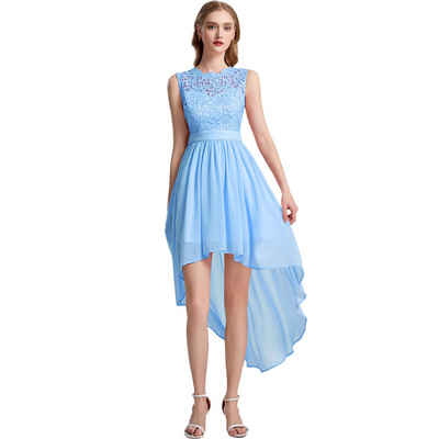 MODFU Abendkleid Brautjungfernkleid Brautjungfer Kleid Kleider Ballkleid Damen Frau (Abschlussball Homecoming Hochzeit Abendgesellschaften Party und mehr, Abendkleid, Cocktailkleider, Brautjungfernkleider, aus Spitzen) Ärmellos, Rund Ausschnitt, Vorderseite Knielang Rückseite Bodenlang