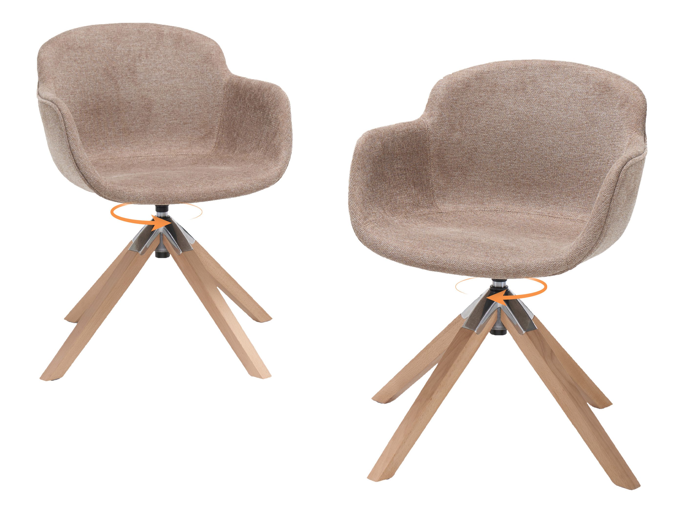 SeedWave Esszimmerstuhl drehbar 2er Set Polsterstuhl mit Integrierten Armlehnen, Holzbeine, Stoffbezug Küchenstuhl-Set mit rutschfesten Fußpads, bis 150kg
