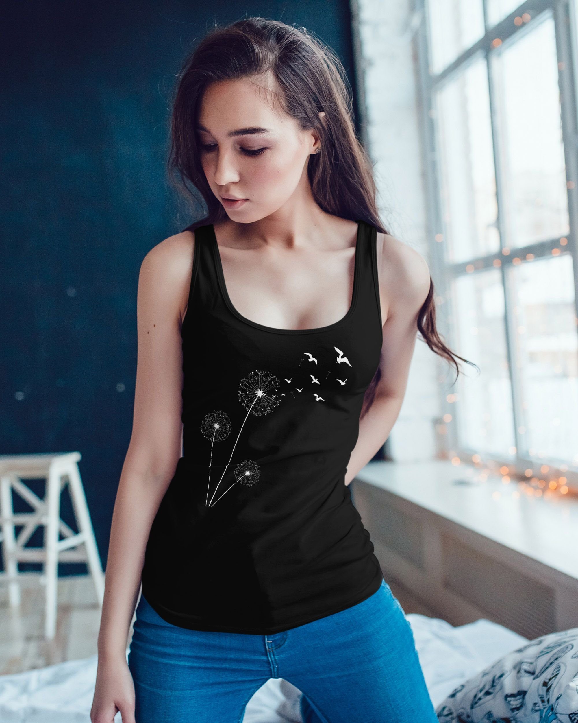 Neverless Tanktop Damen Tank-Top Pusteblume Vögel günstig online kaufen