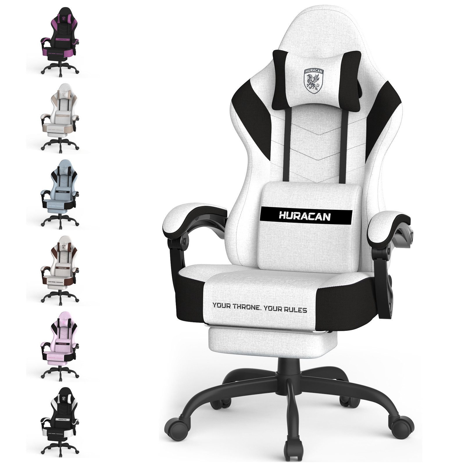 Huracan Gaming-Stuhl Gaming Sessel,PC Stuhl mit Kopfstütze,Lumbarstütze,Fußstütze (Ergonomischer Gaming-Stuhl,90°–135° Neigung), 360° Drehbarer,ergonomisch Gamer Stuhl