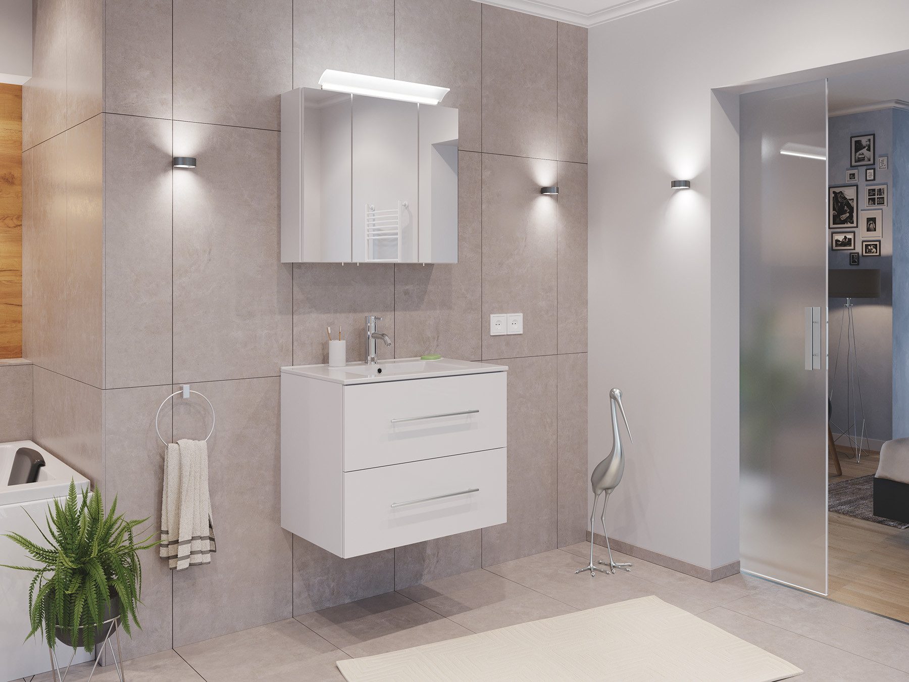 Magnolia Home Waschtisch Badmöbel Set Firenze 70 2tlg. Spiegelschrank Softclose weiß hochglanz