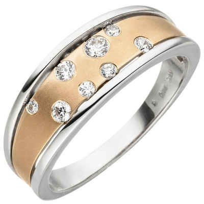 Schmuck Krone Fingerring Ring mit weißen Zirkonia, 375 Weißgold Rotgold, Gold 375