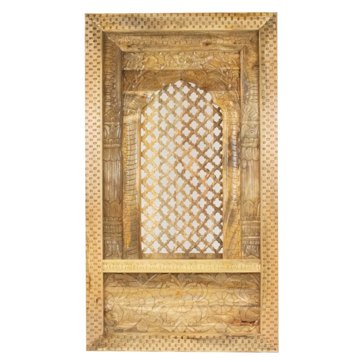 Dekofigur Holzrelief im Fensterladendesign Indien 80 x 100 cm