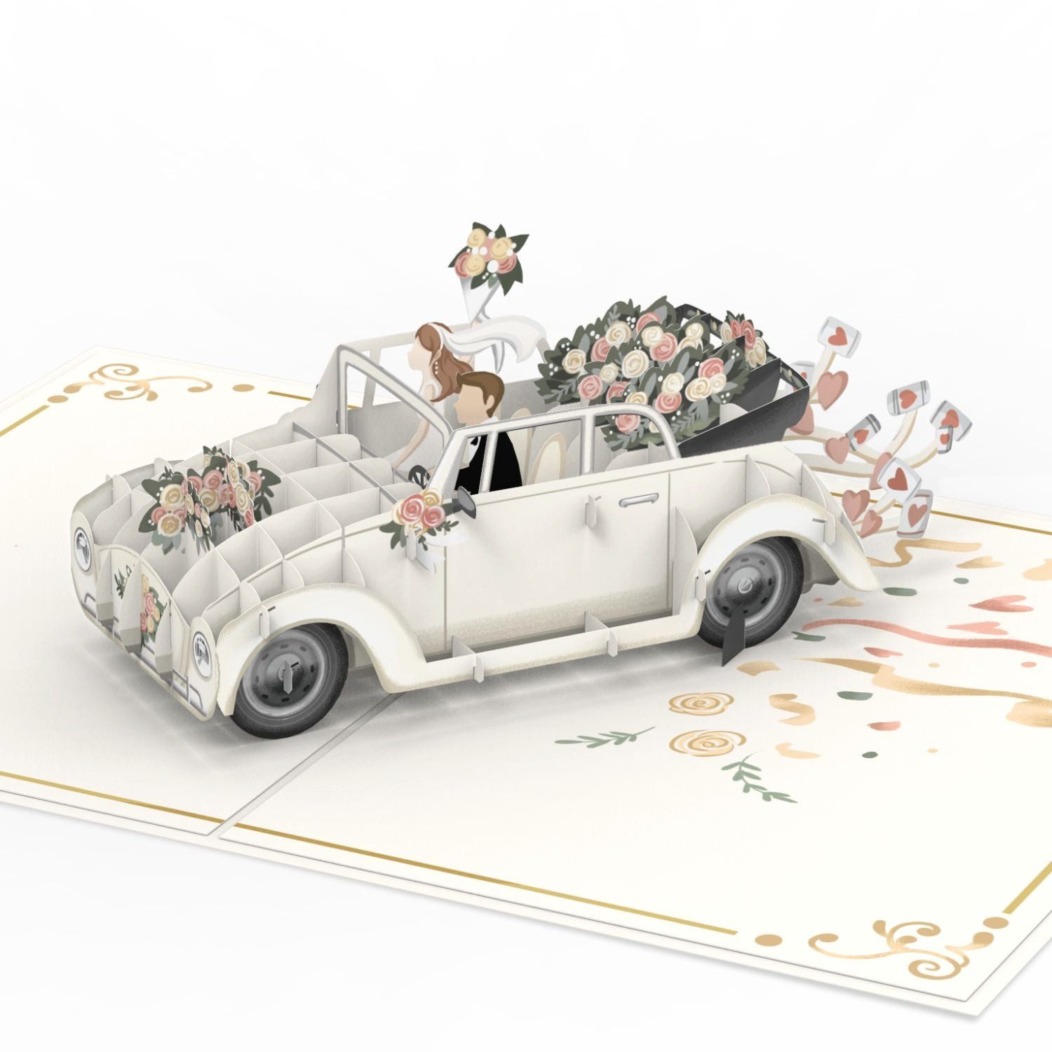 papercrush Hochzeitskarte 3D Hochzeitsauto, Pop Up Karte zur Hochzeit, Edles Hochzeitsgeschenk, Handgemacht