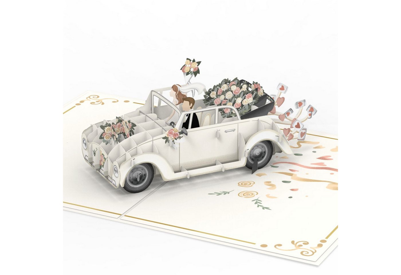 papercrush Hochzeitskarte 3D Hochzeitsauto, Pop Up Karte zur Hochzeit, Edles Hochzeitsgeschenk, Handgemacht, Lasergeschnitten, Pop-Up