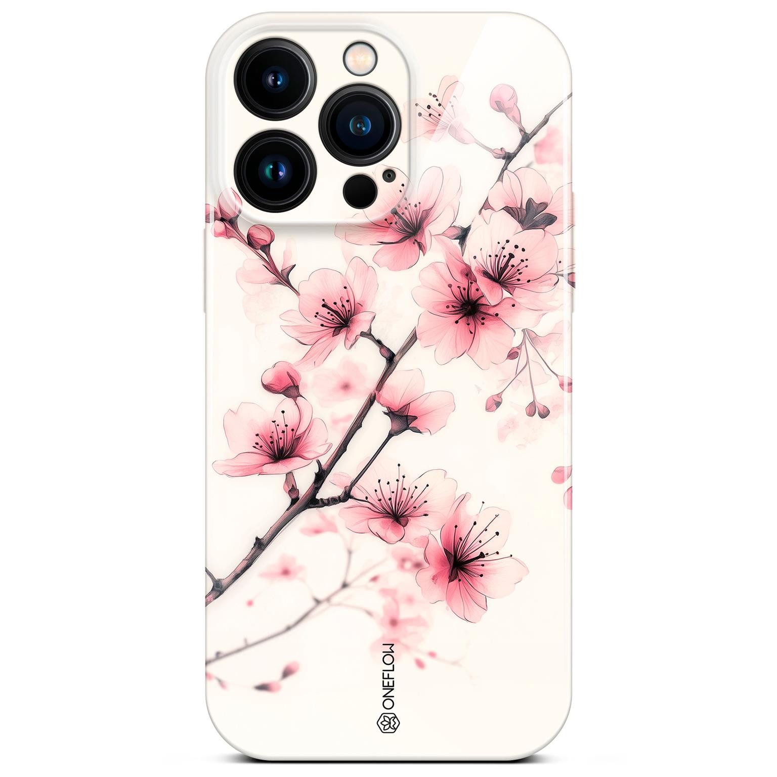 ONEFLOW Handyhülle für iPhone 15 Pro Max Hülle dünn Flower Cover Rosa Weiß 6,7 Zoll, Blumen Muster Handy Schutzhülle in Floral Design Case mit Kameraschutz
