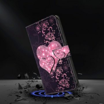 CLM-Tech Handytasche für Samsung Galaxy A25 5G Hülle Tasche aus Kunstleder Klapphülle (rosa Herzen, Handyhülle mit Standfunktion - Wallet Flip Case inklusive Kartenfächer), - Cover Etui mit Magnetverschluss - Galaxy A25 5G Schutzhülle