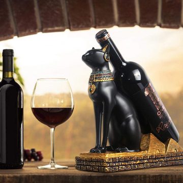 HYTIREBY Skulptur Ägyptische Katzenstatue, Eleganter Hund, Ornament, Arbeitsplatte (1 St), Retro-Weinhalter Ägyptische Katze Gott Weinhalter
