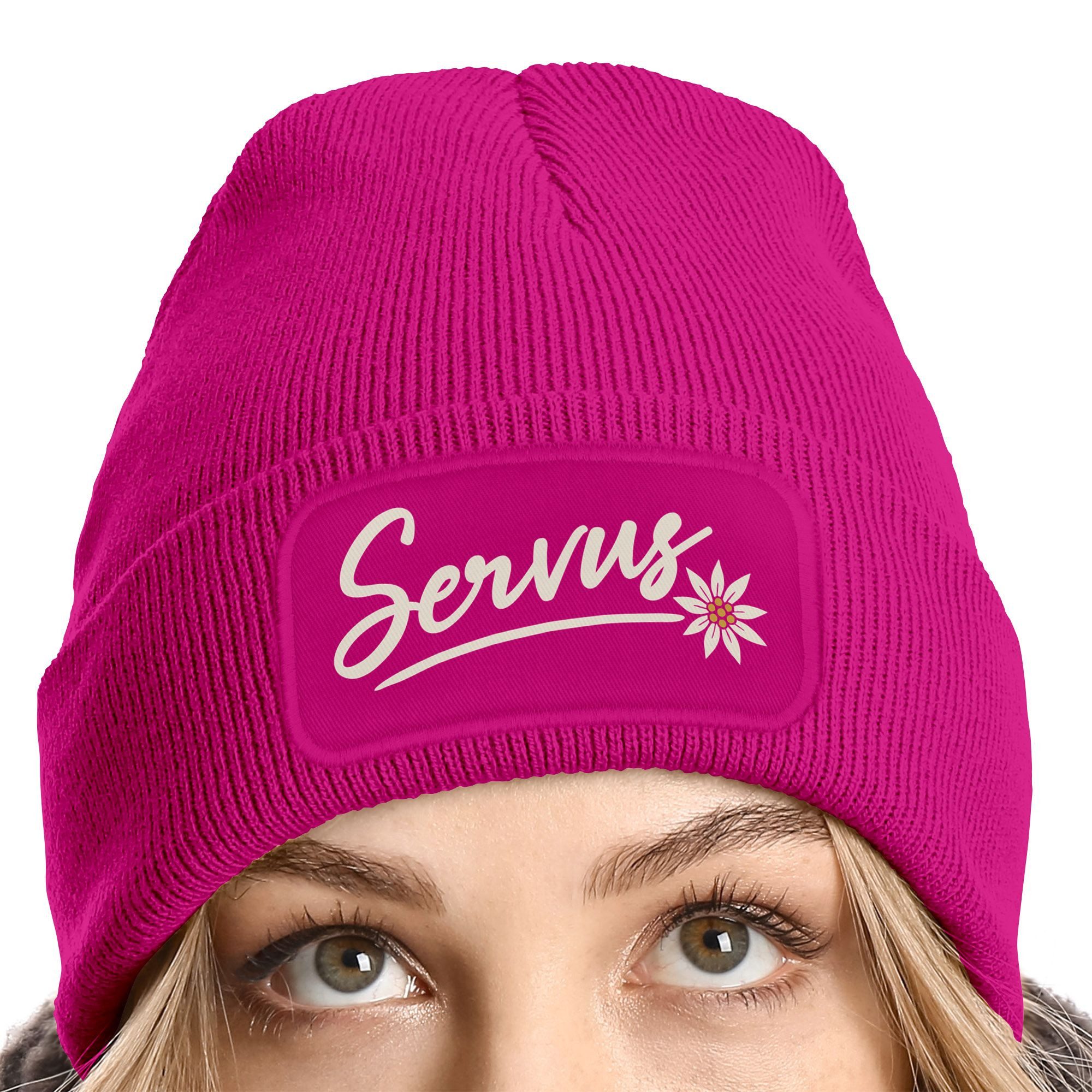 MoonWorks Strickmütze Damen Beanie mit Patch Strickmütze Spruch Servus Mei günstig online kaufen