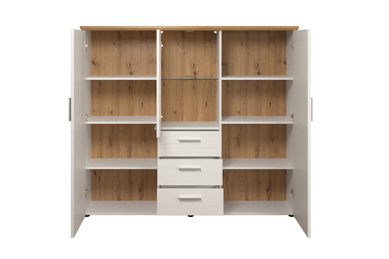 ebuy24 Sideboard Shade Highboard 3 Türen, 3 Schubladen Pine weiß De