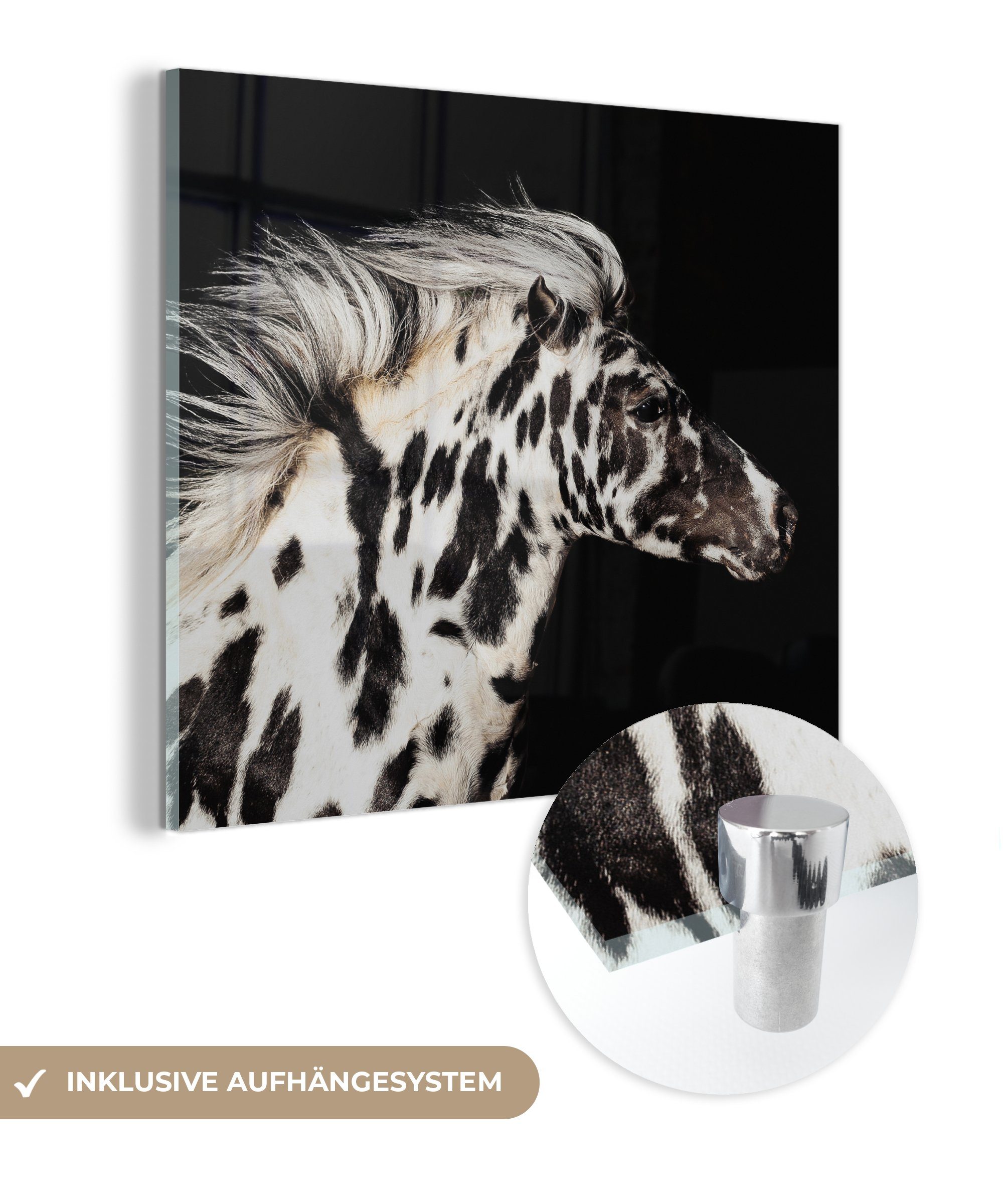 MuchoWow Acrylglasbild Pferd - Punkte - Tier, (1 St), Glasbilder - Bilder auf Glas Wandbild - Foto auf Glas - Wanddekoration