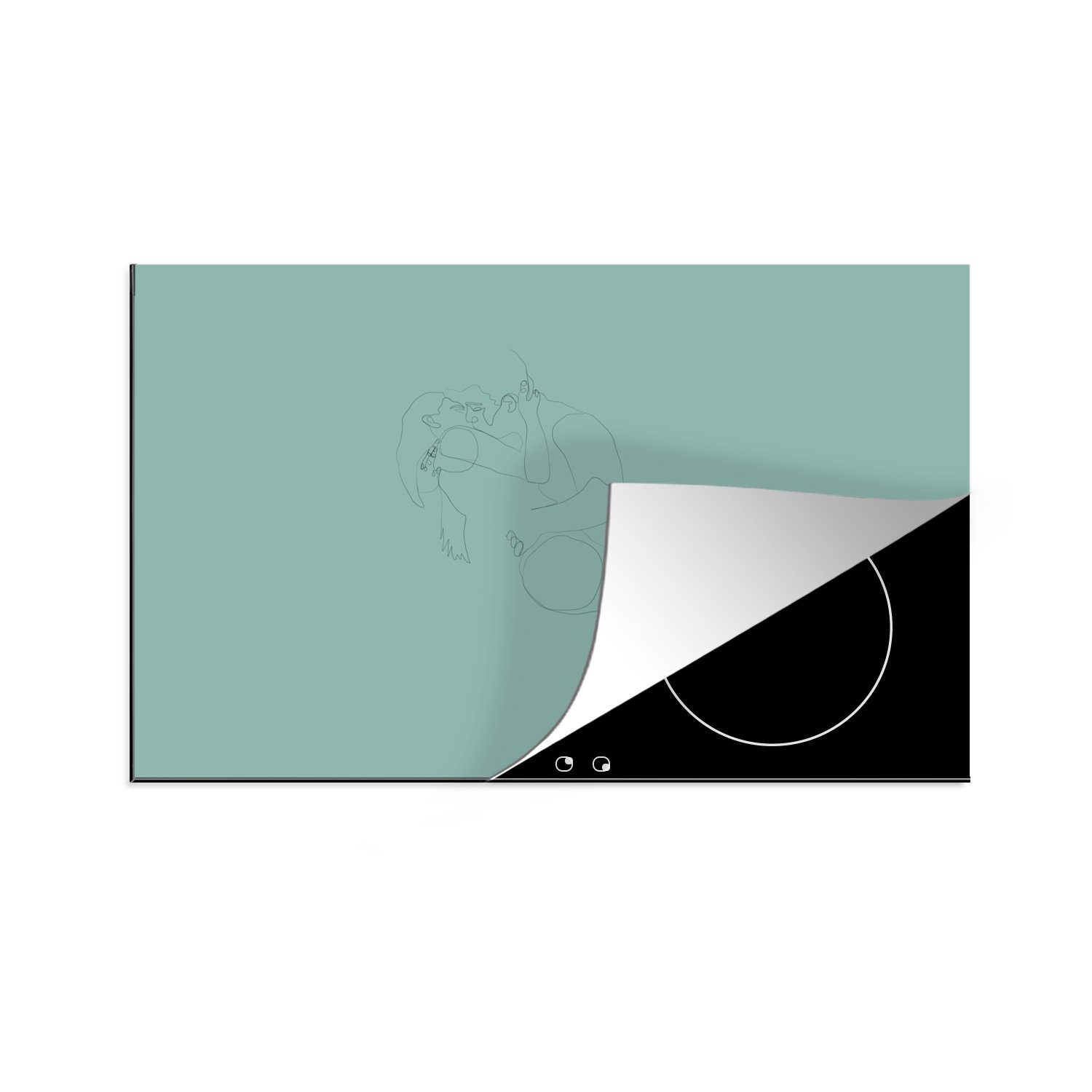 küche, Induktionskochfeld 81x52 tlg), die - (1 für Schutz MuchoWow Vinyl, Ehepaar Ceranfeldabdeckung Herdblende-/Abdeckplatte Minimalismus, - cm, Linienkunst