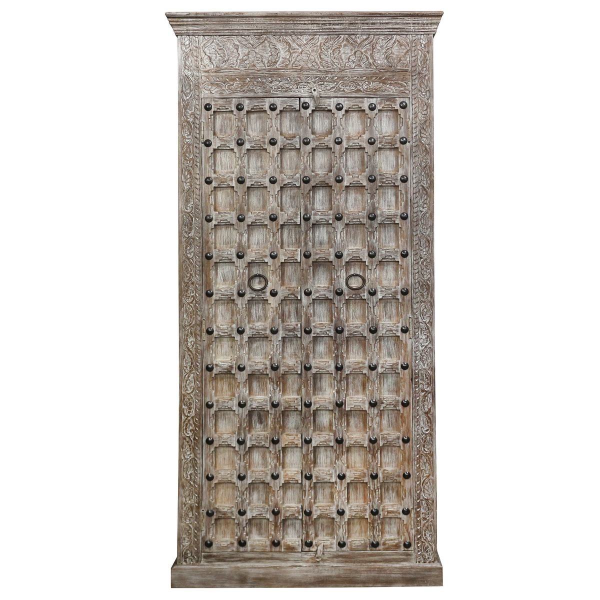Oriental Galerie Mehrzweckschrank Brauner Schrank Khara Indien 190 cm Wohnzimmerschrank, Küchenschrank, Massivholz Antik