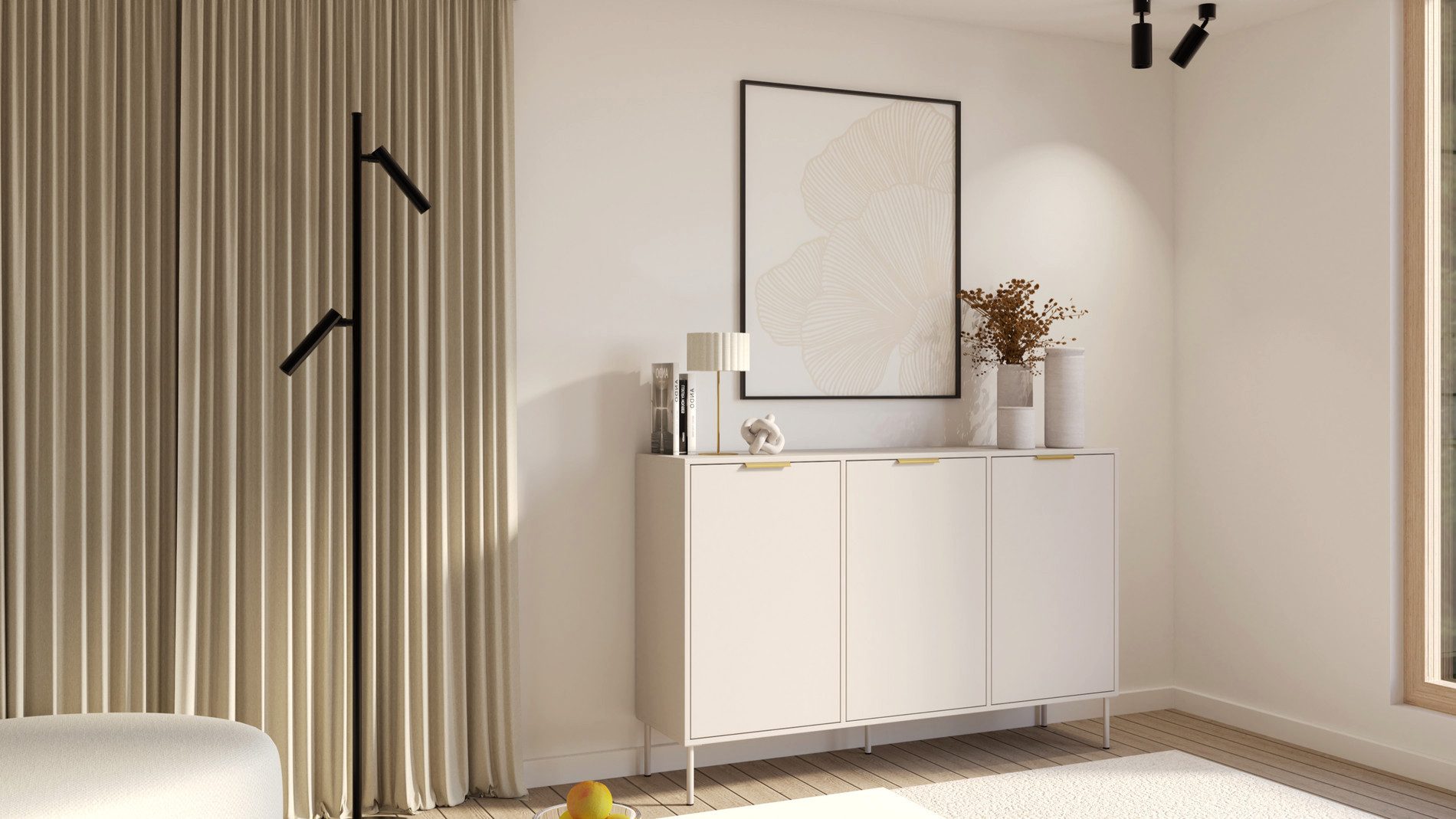Selsey Sideboard VENA, Sideboard in Kaschmir mit goldenen Griffen, 3 Türen