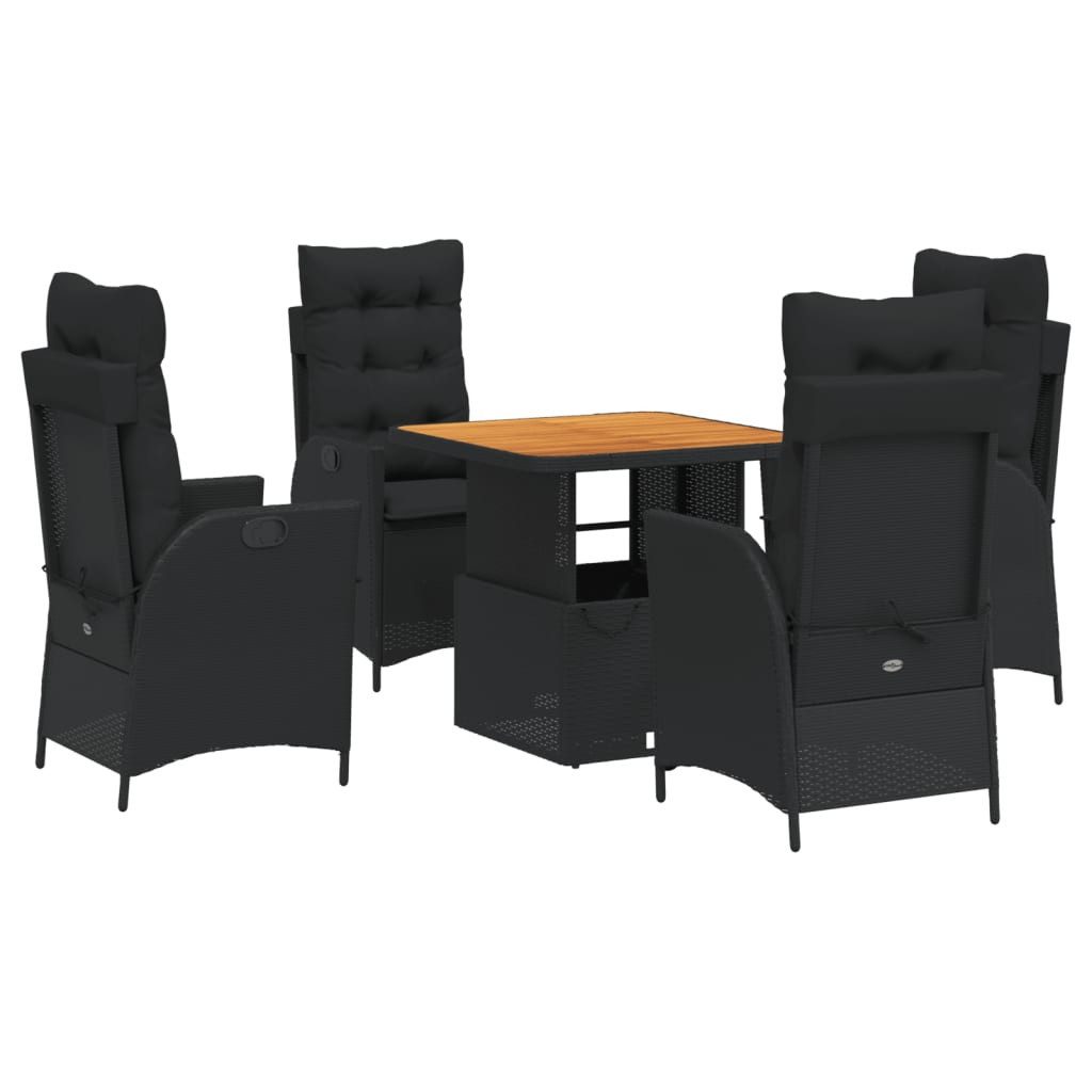 Garten-Essgruppe 5-tlg. Garten-Essgruppe mit Kissen Schwarz Poly Rattan