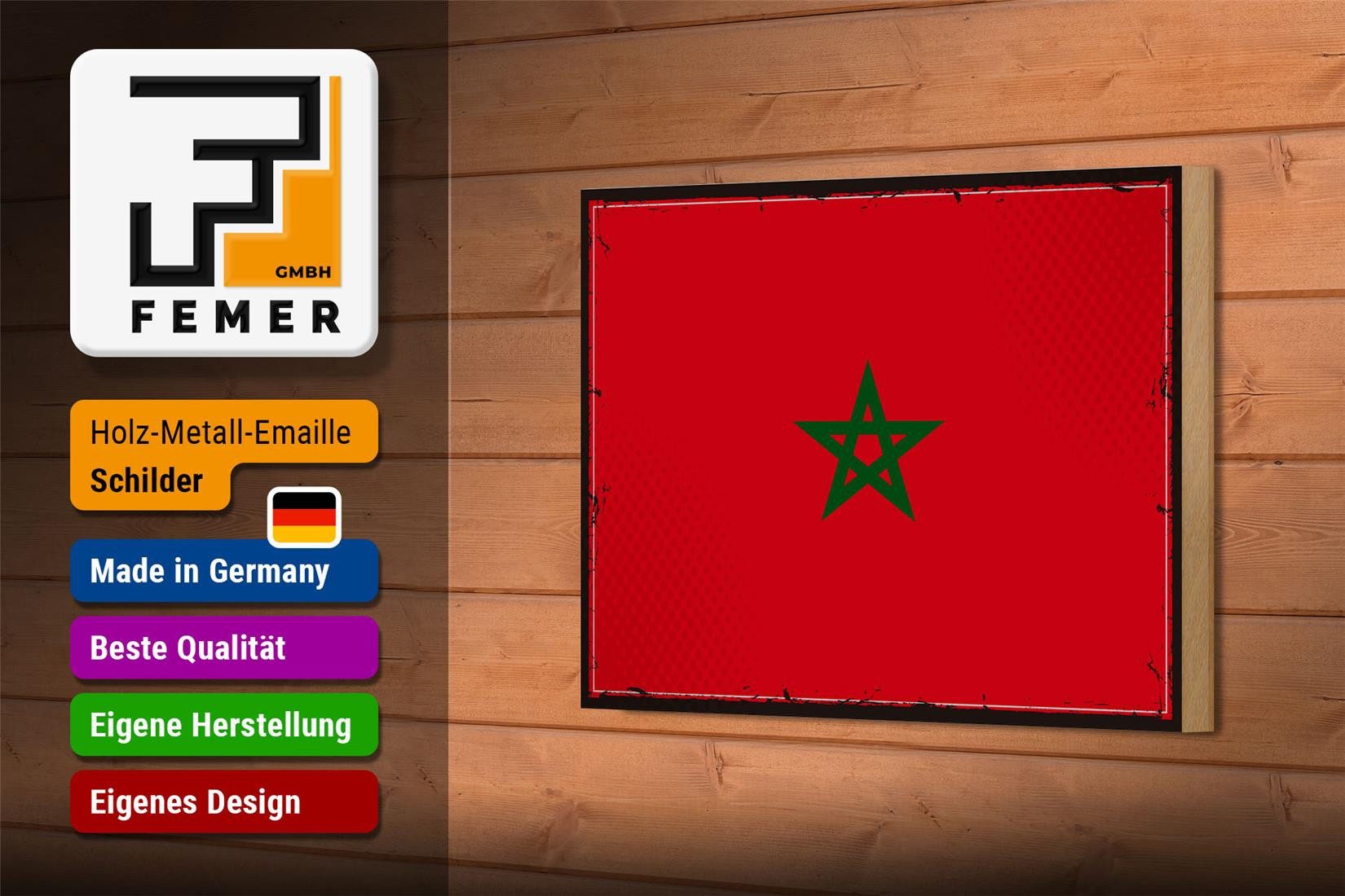 Femer GmbH Holzbild Flagge Marokkos 18x12 cm Retro Flag of Morocco, Flaggen (1 St), Glatte Holzfaserplatte (MDF), vorn beschichtet