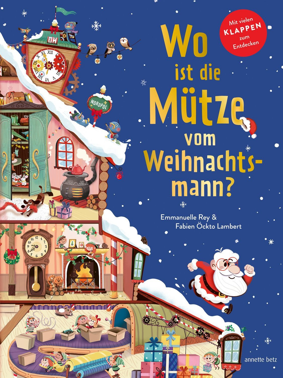 Kinderbuch Wo ist die Mütze vom Weihnachtsmann? - Pappbilderbuch mit Klappen ab 3 Emmanuelle Rey